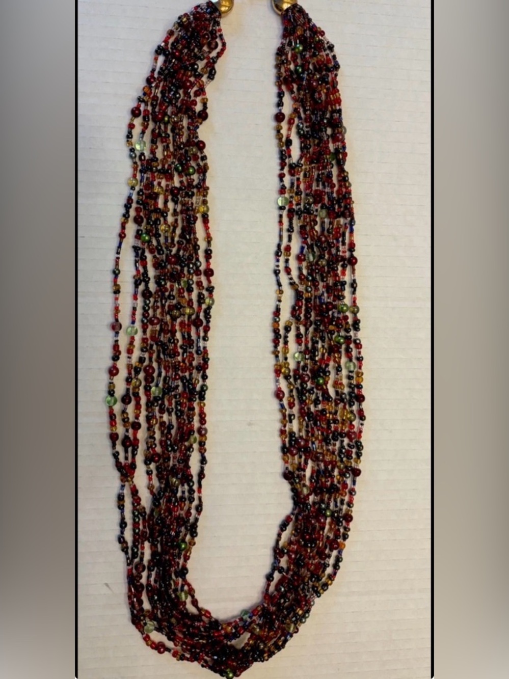 Joan Rivers 12 Strand Bead Necklace Gold Tone Clasp Czech Glass Jewel Tones 2